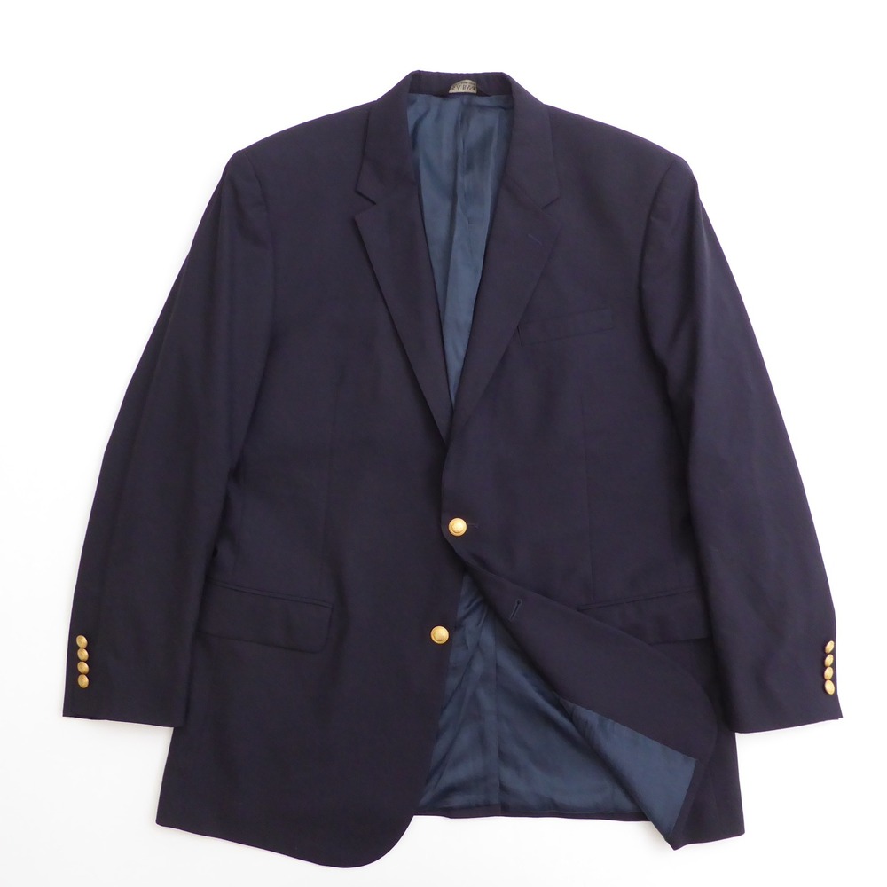 Jos. A. Bank Mens Blazer Navy Blue 100% Wool Two Button Gold Crest 46L